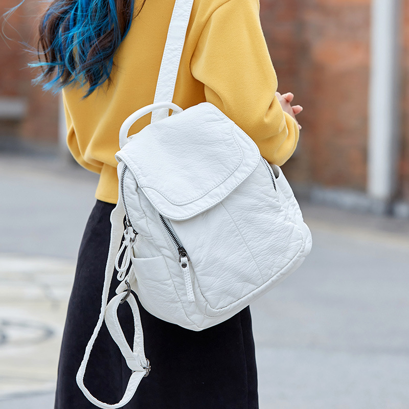 Women Bags In Sale - Women's Backpack White Washed Leather Backpack