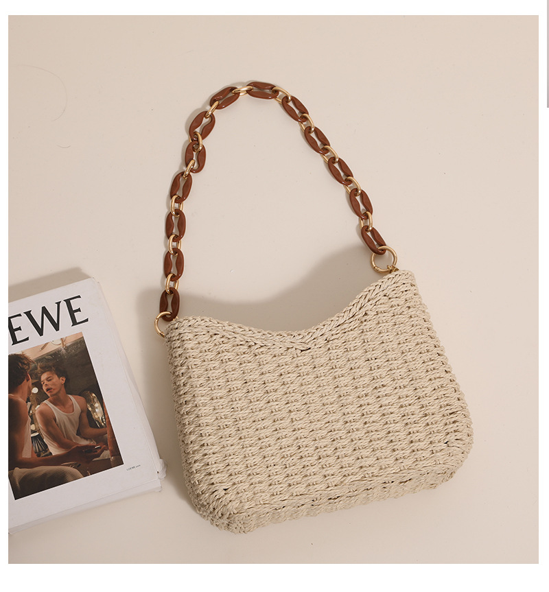 Women Bags Leather - Straw Woven Bag for Women: Solid-Color