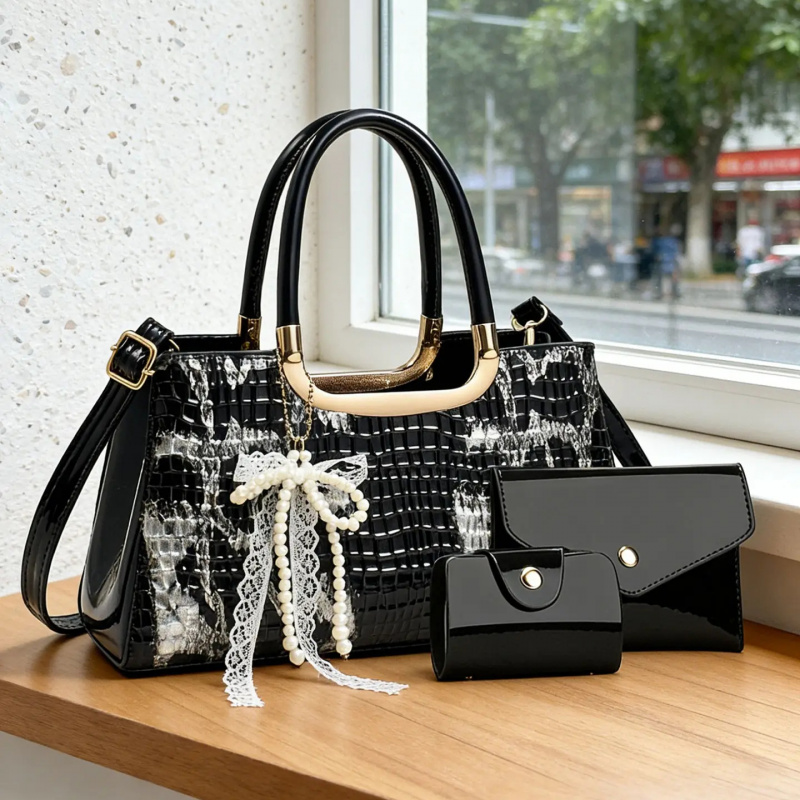 Women Bags Gift - Women's Handbag Set, Crocodile Pattern Evening