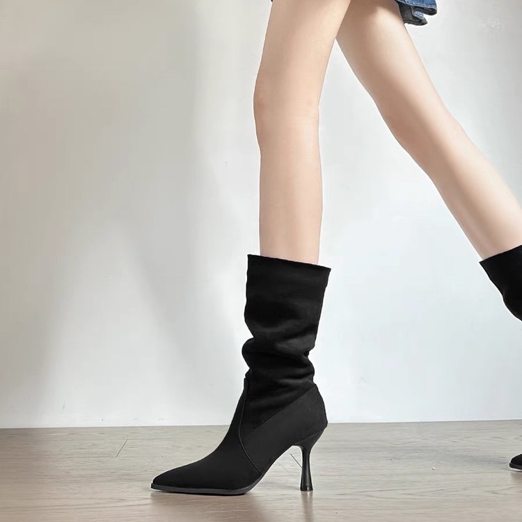 Women Bags In Sale - Cow Suede Mid-calf Modern Boots Thin