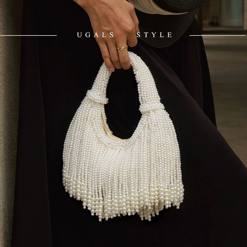 Evening Bag Beaded - Design Handle Pearl Evening Clutch Bag