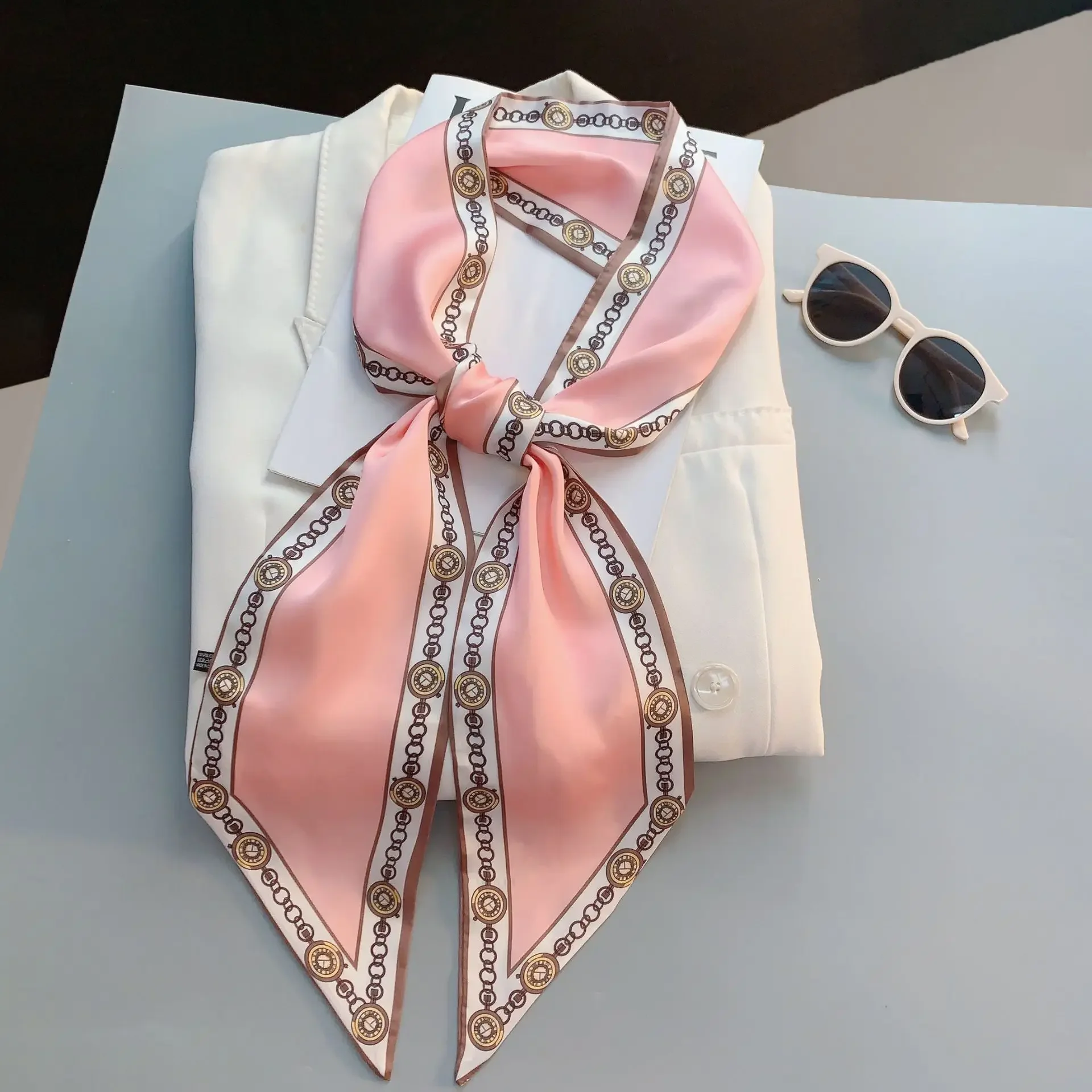 Design Print Skinny Scarf Plai - Women Bags Brands review and price