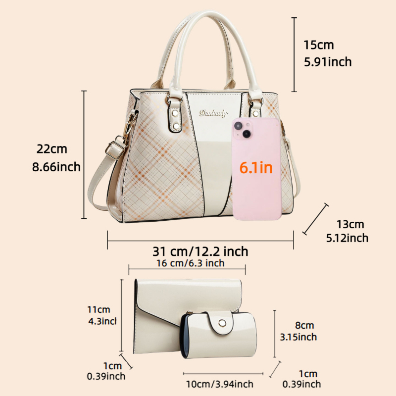 3-piece Women's Bag Set with P - Women Bags Leather review and price
